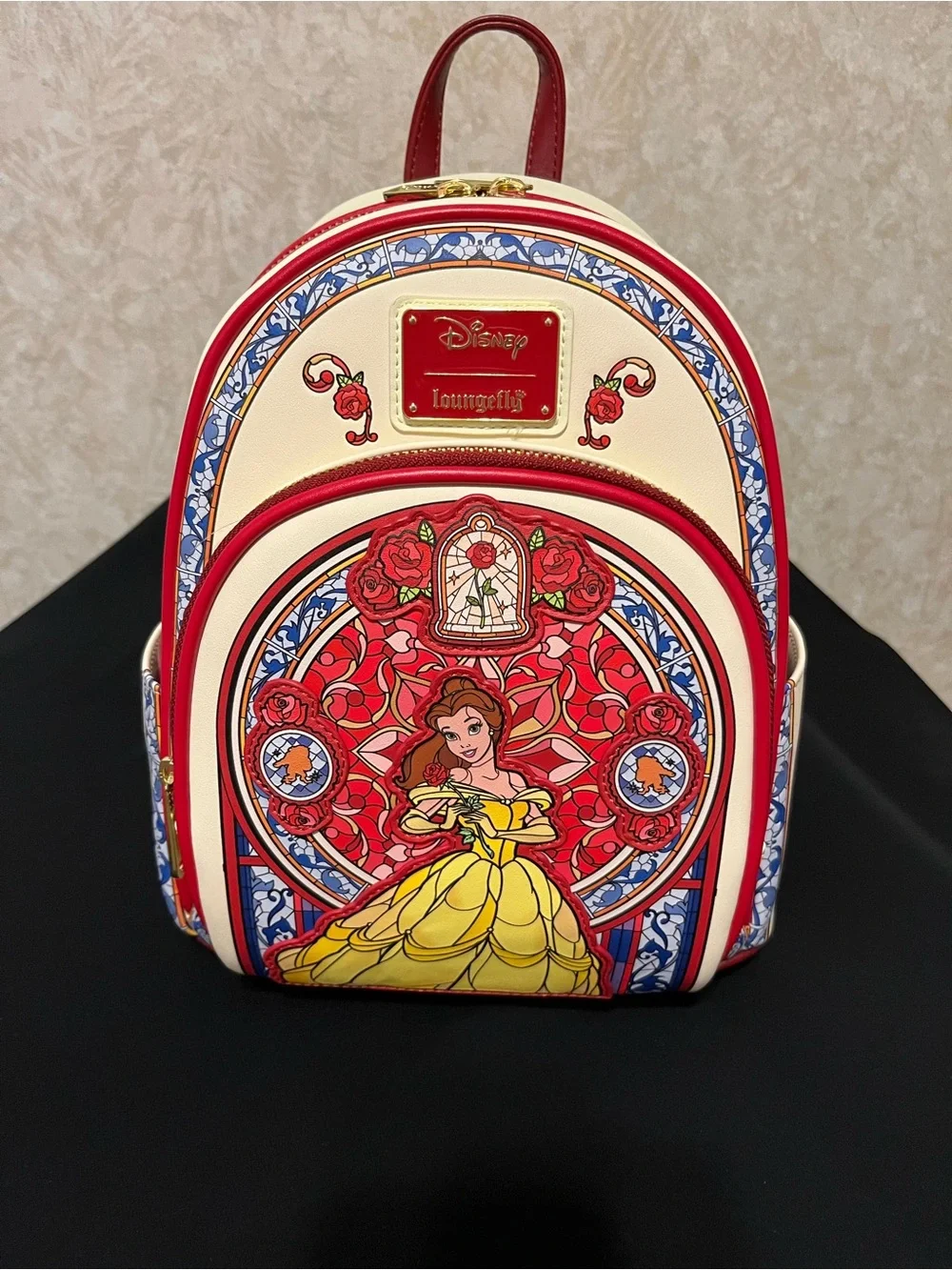 Loungefly Belle Stained Glass Mini Backpack - Red, Cream & Yellow
